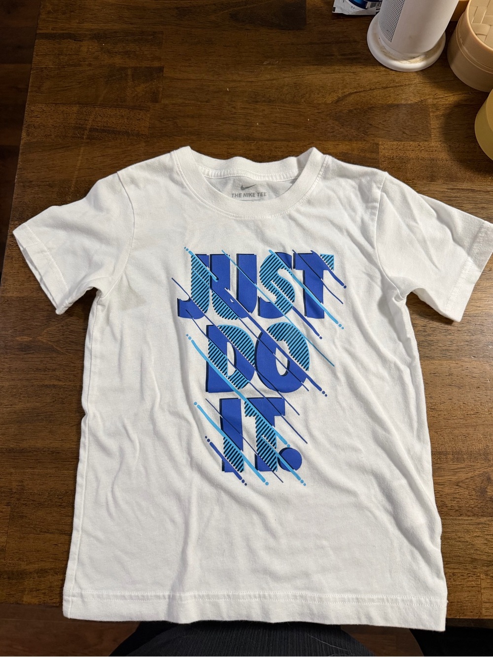 Nike White Tee with Blue 'JUST DO IT' Graphic